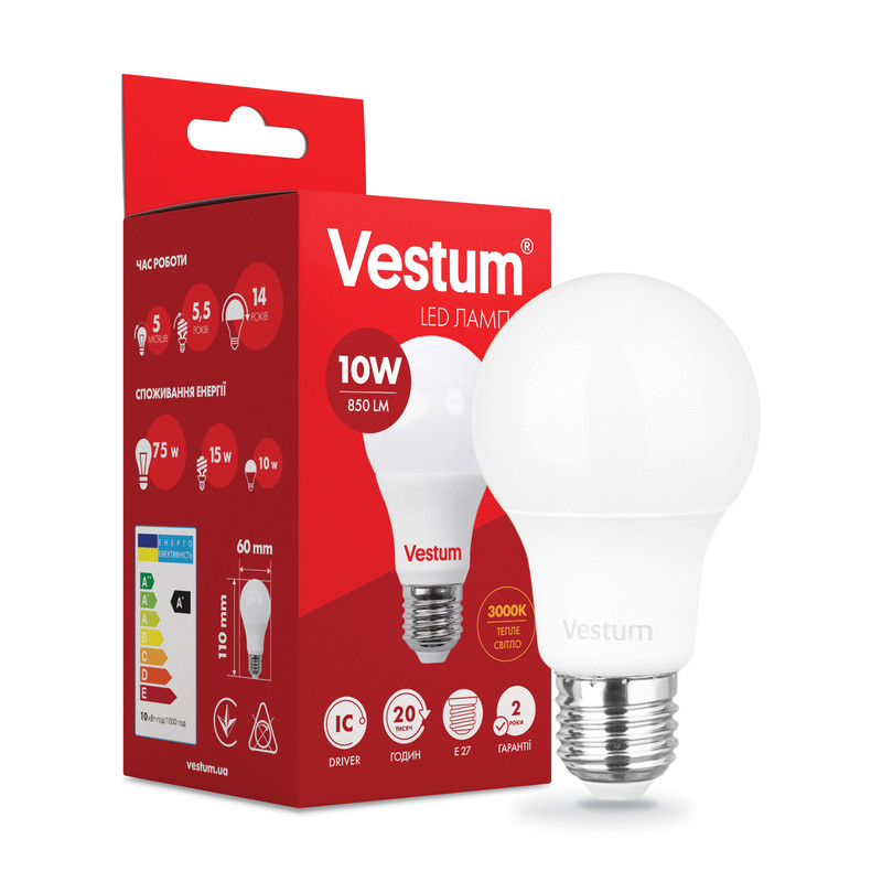 Лампа LED VESTUM A60 10W 3000K 850Лм 220V E27
